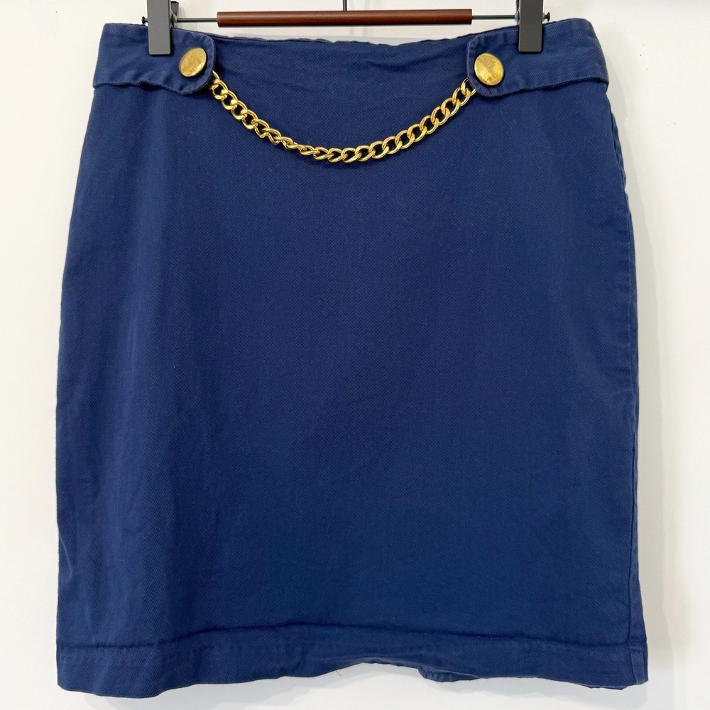 Vintage Forever Navy Blue Gold‎ Tone Chain Front Pencil Skirt Womens Medium